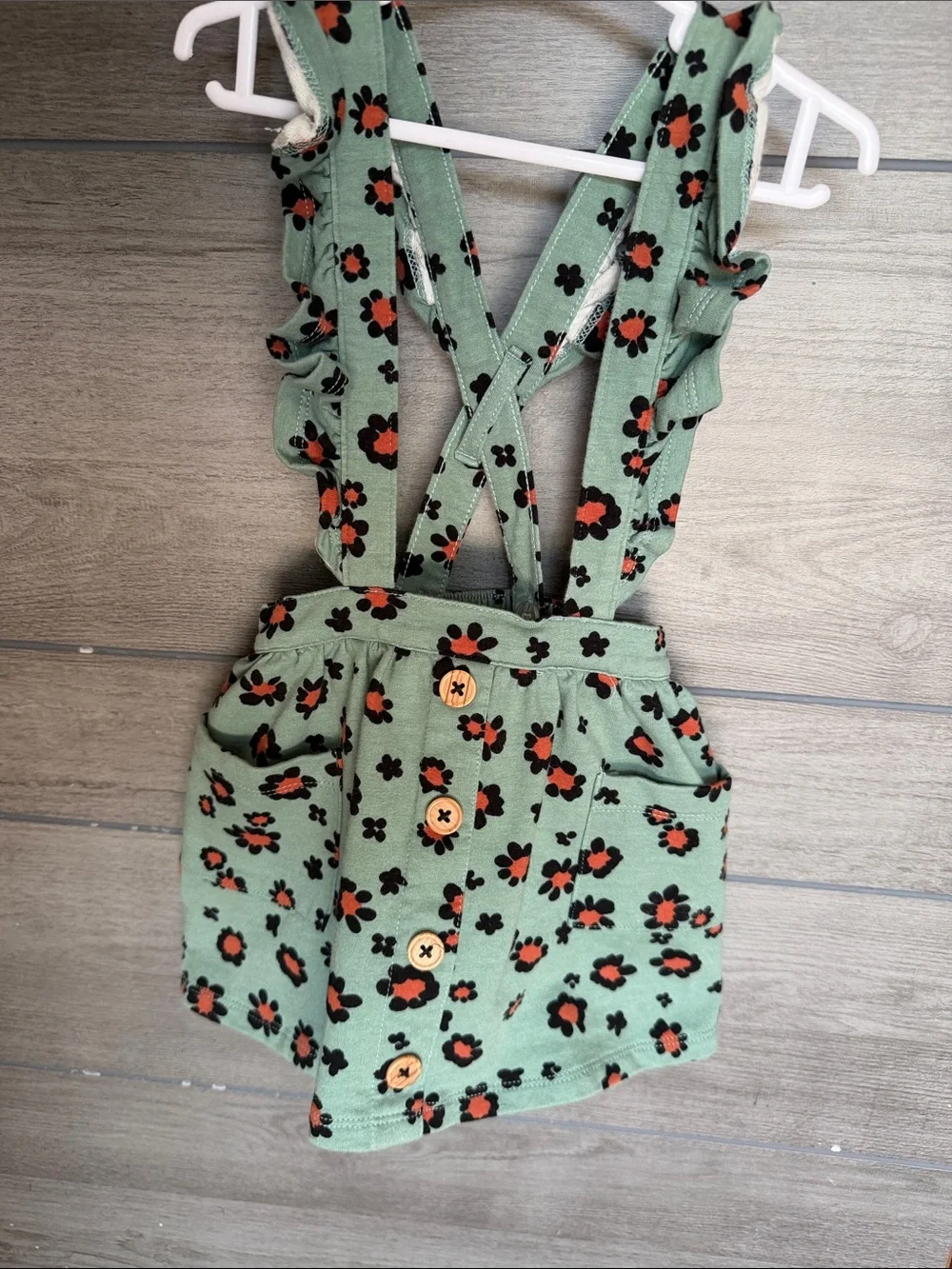 wonder nation Green Floral Suspender Skirt with Orange and Black Flowers